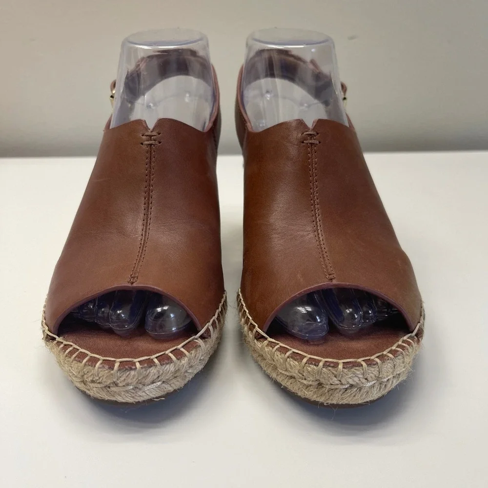 Clarks Artisan Wedge Sandals 7 Pertina Meera Tan Leather Espadrille Peep Toe
